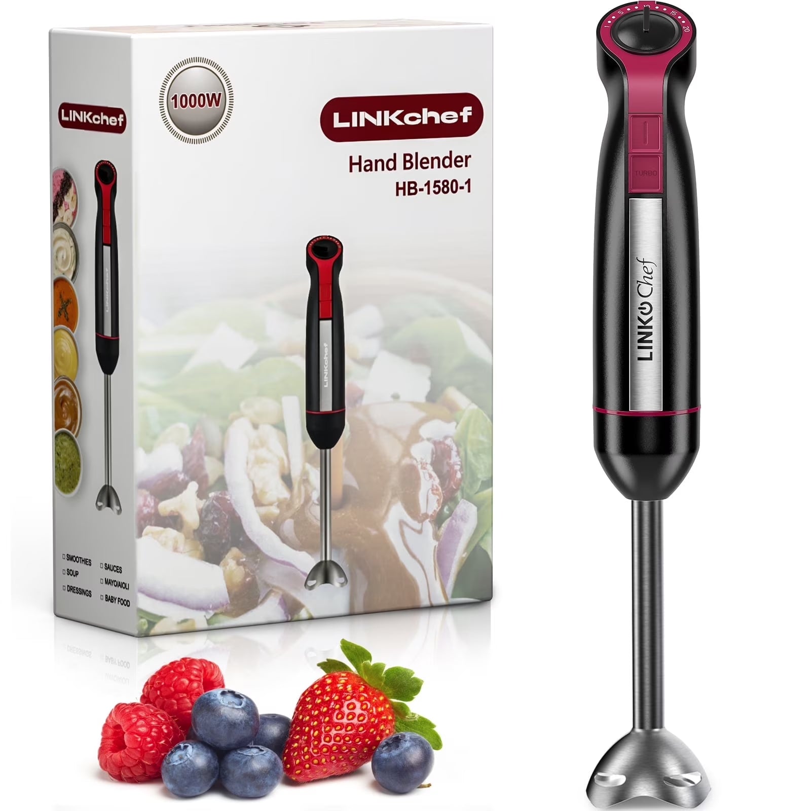 Immersion Blender, 20-Speed 1000W Immersion Hand Blender, Stick Blender with Turbo Mode