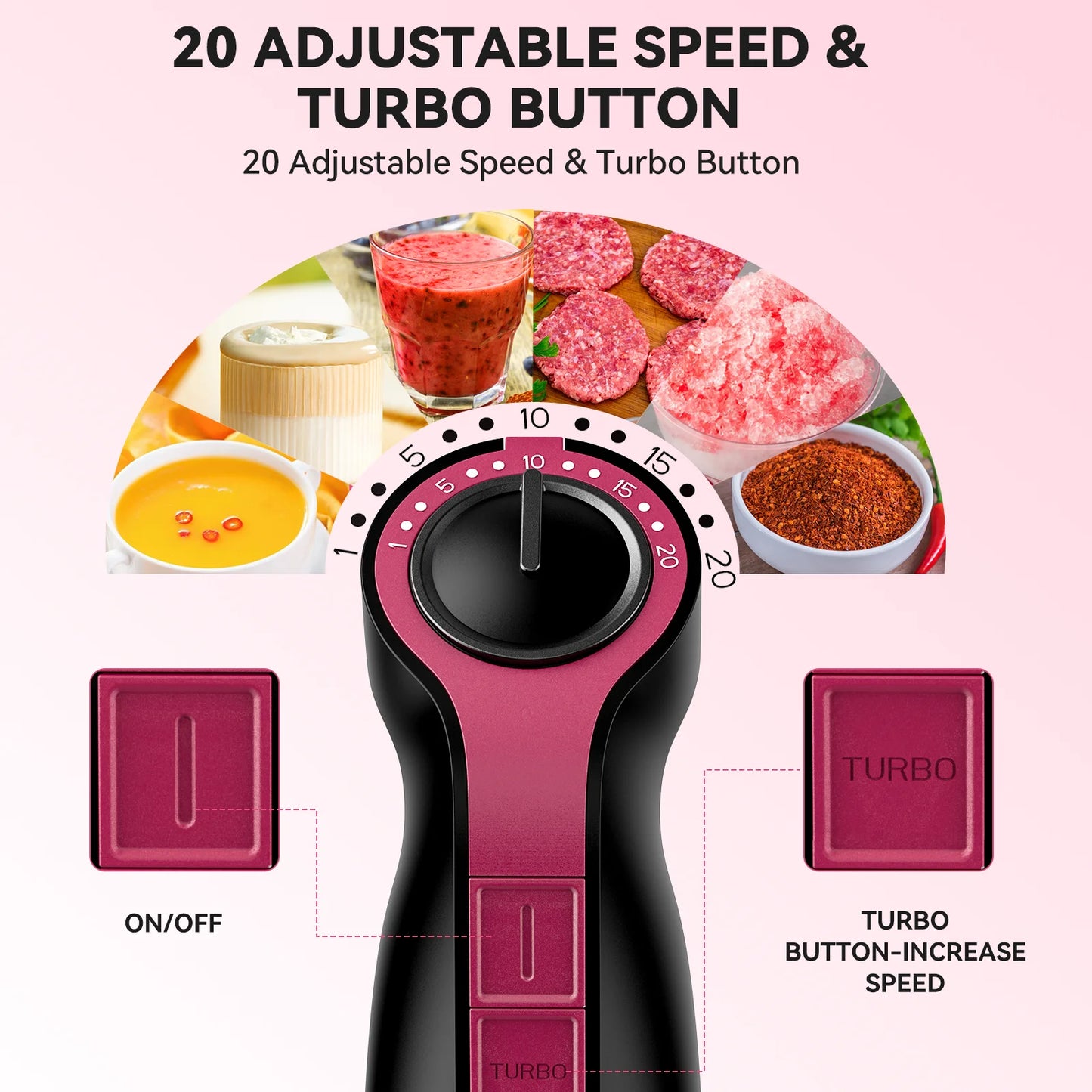 Immersion Blender, 20-Speed 1000W Immersion Hand Blender, Stick Blender with Turbo Mode
