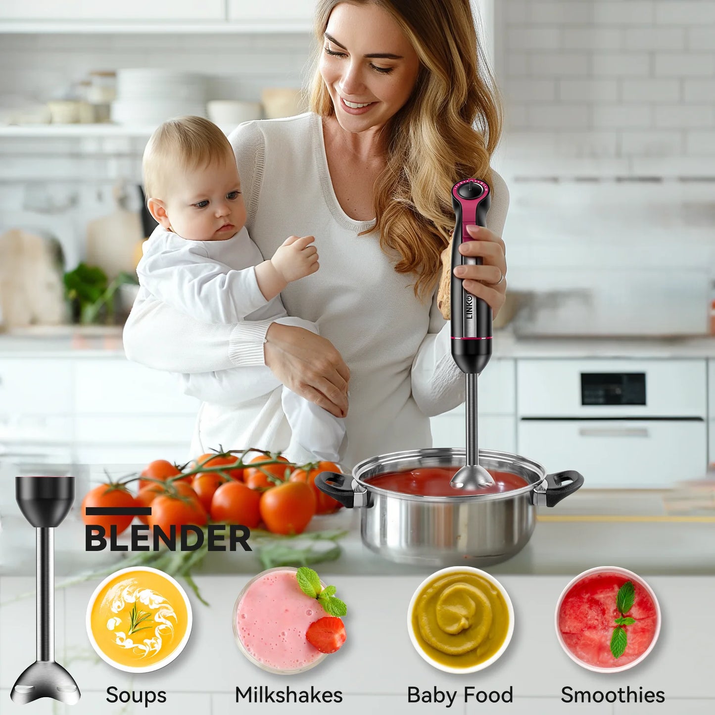 Immersion Blender, 20-Speed 1000W Immersion Hand Blender, Stick Blender with Turbo Mode