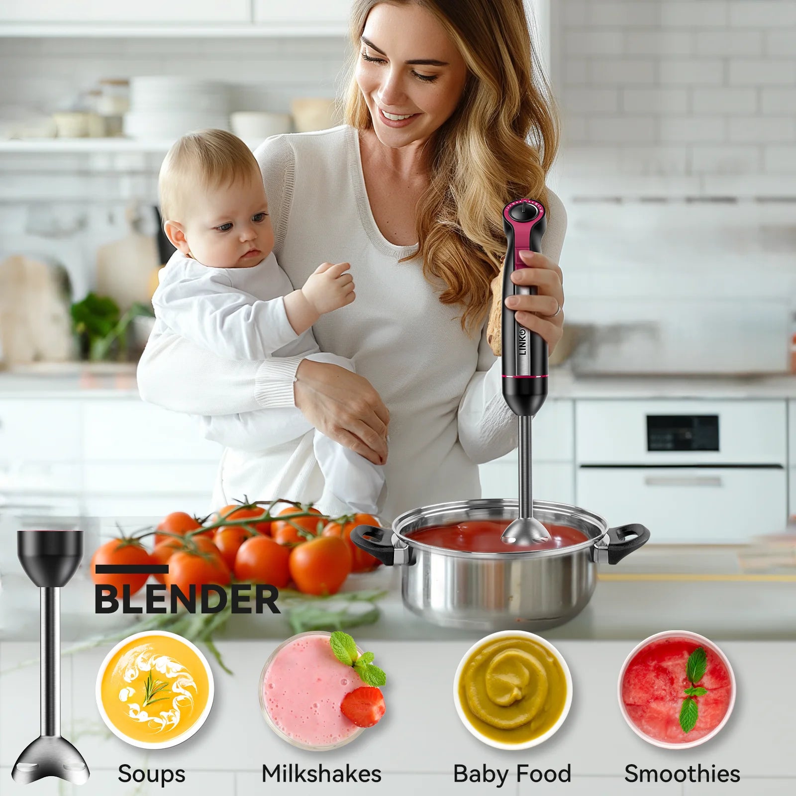 Immersion Blender, 20-Speed 1000W Immersion Hand Blender, Stick Blender with Turbo Mode